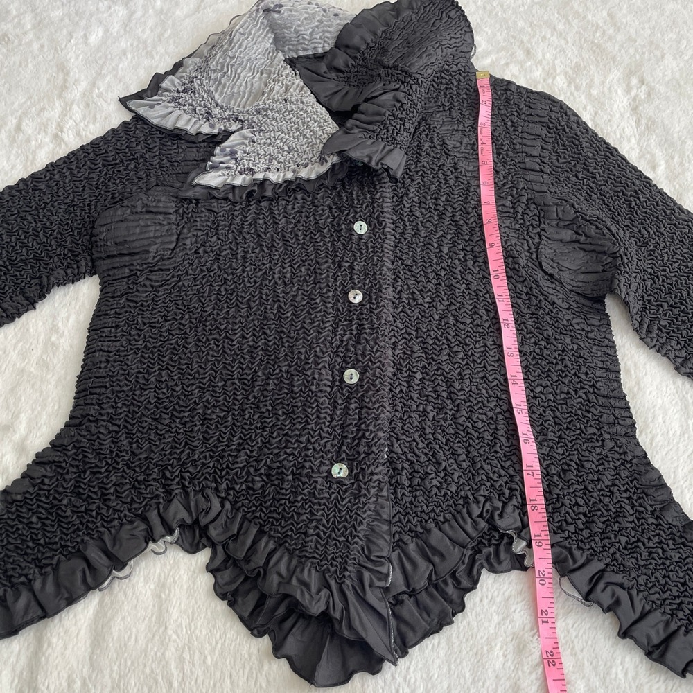 Yoshiki Hishinuma Star Collar Crinkle Blouse Black Silver Asymmetric Hem Size 2 - Picture 5 of 9